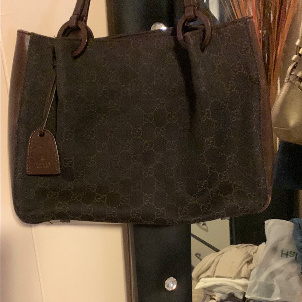 Gucci Brown Suede Tote Bag with Leather Handles